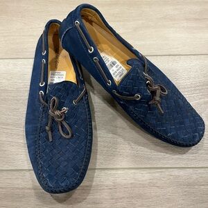 Saks Fifth Avenue Mens Interwoven Driving Loafers Navy Suede Leather Shoes, 11